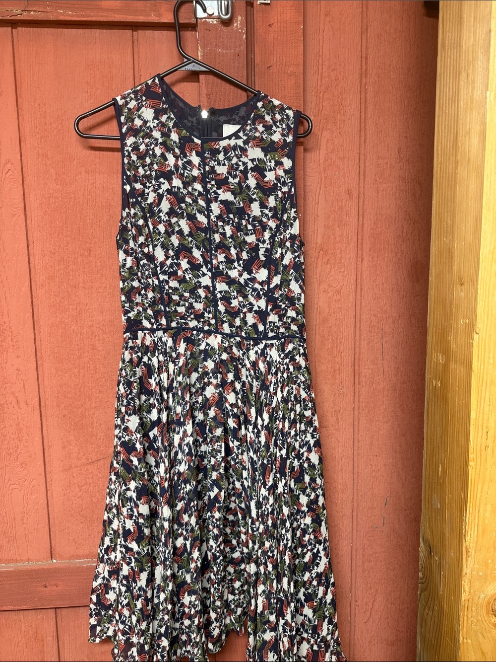 Jason Wu Abstract Print Sleeveless Dress in Navy, White, Olive & Rust